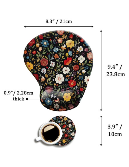 Alfombrilla de Ratón Ergonómica Dooke Floral Negra con Soporte