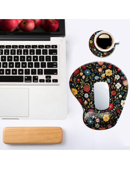 Alfombrilla de Ratón Ergonómica Dooke Floral Negra con Soporte