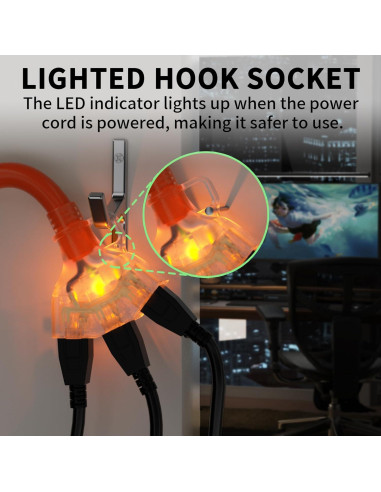 Cable de Extensión 12/3 POWGRN 1 Pie Naranja 3 Salidas