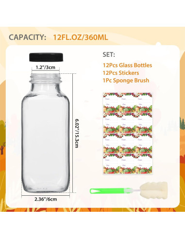 Botellas de vidrio AuroTrends 360ml con tapas - Set de 12