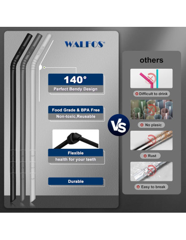 Pajitas de Silicona Reutilizables Walfos 36.83 cm 6-Pack