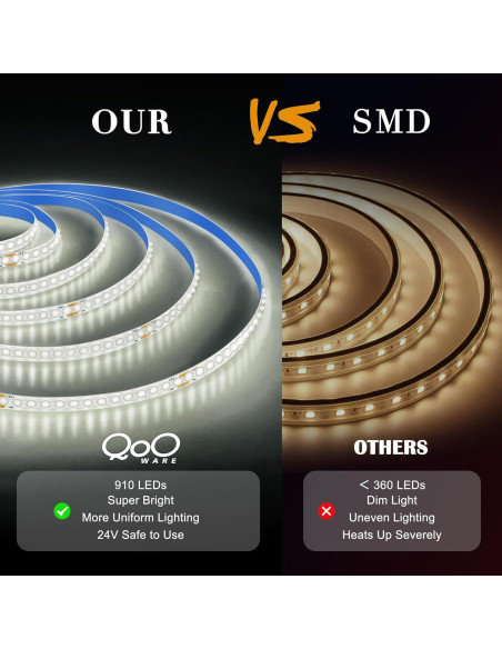 Tira de Luz LED COB 5m QooWare 6500K Regulable 910 LEDs