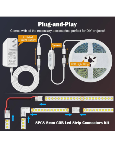 Tira de Luz LED COB 5m QooWare 6500K Regulable 910 LEDs