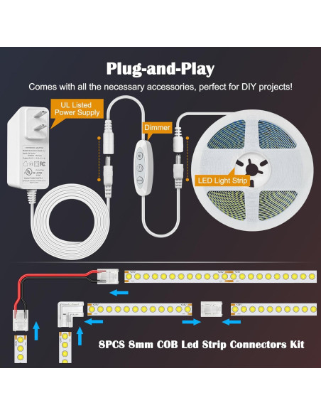 Tira de Luz LED COB 5m QooWare 6500K Regulable 910 LEDs