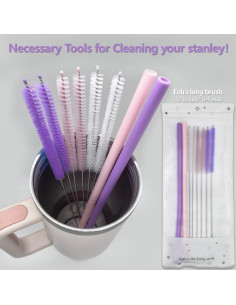 Cepillo Limpiador de Popotes FCpoipoi 30.48 cm + 2 Popotes Silicona 2