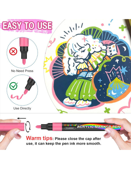 80 Marcadores de Pintura Acrílica Oficrafted - Multicolor, Punta Fina