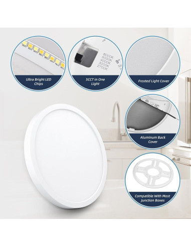 Luz de Techo LED Empotrada ECOELER 24W 1800Lm 9" 5 Temperaturas