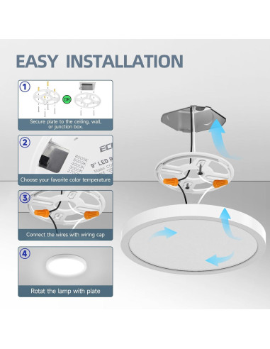 Luz de Techo LED Empotrada ECOELER 24W 1800Lm 9" 5 Temperaturas