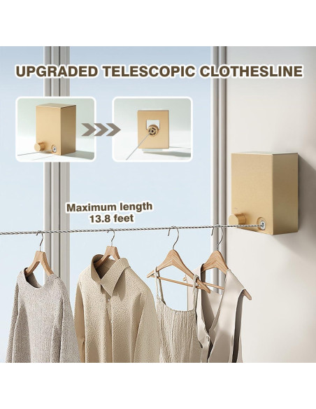 Cuerda de Ropa Retráctil XIOQINE 4.22m Acero Inoxidable Dorado