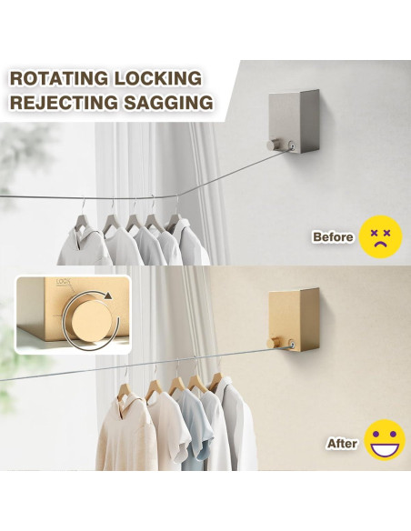 Cuerda de Ropa Retráctil XIOQINE 4.22m Acero Inoxidable Dorado