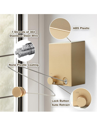 Cuerda de Ropa Retráctil XIOQINE 4.22m Acero Inoxidable Dorado