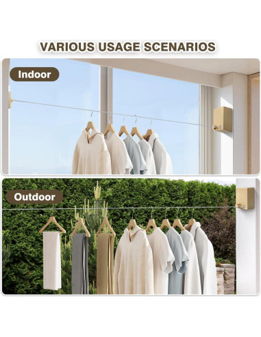 Cuerda de Ropa Retráctil XIOQINE 4.22m Acero Inoxidable Dorado