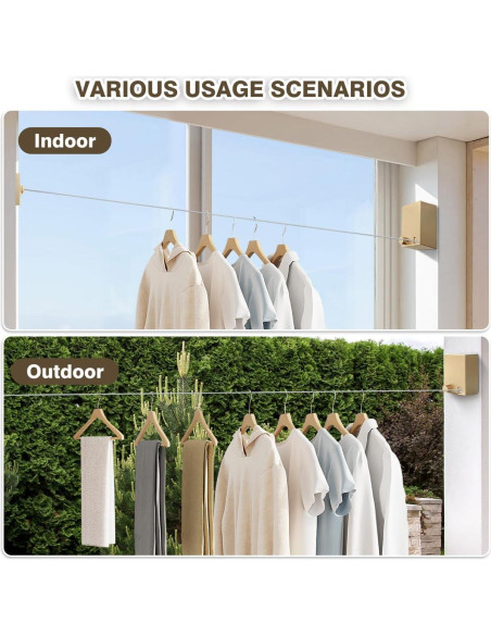 Cuerda de Ropa Retráctil XIOQINE 4.22m Acero Inoxidable Dorado