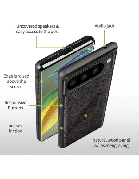 Funda de Madera Carveit para Google Pixel 8 Pro - Cuervo Oscuro Funda de Madera Carveit para Google Pixel 8 Pro - Cuervo Oscuro