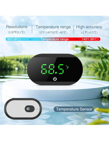Termómetro Digital para Acuarios Ankilo, Pantalla Táctil, Precisión +/-1 C