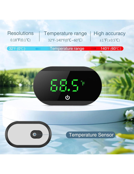 Termómetro Digital para Acuarios Ankilo, Pantalla Táctil, Precisión +/-1 C
