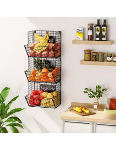 Cesta de Alambre Montada en Pared X-cosrack 3 Niveles Negra 2