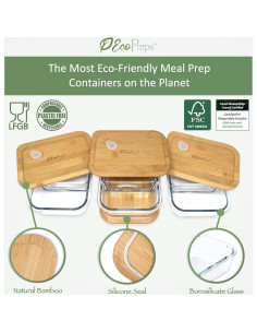 Contenedores de Vidrio EcoPreps 2 Compartimentos 1040ml - Juego de 3 2