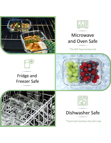 Contenedores de Vidrio EcoPreps 2 Compartimentos 1040ml - Juego de 3