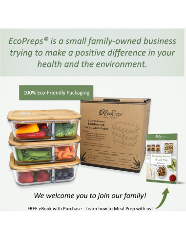 Contenedores de Vidrio EcoPreps 2 Compartimentos 1040ml - Juego de 3