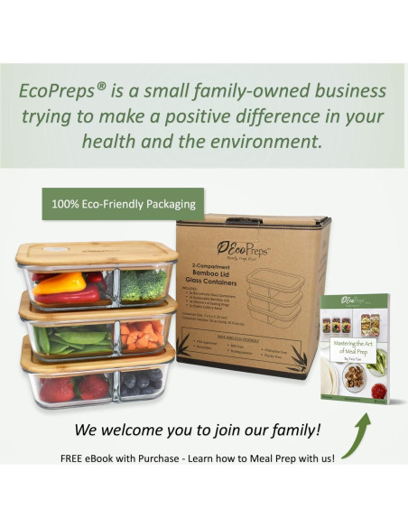 Contenedores de Vidrio EcoPreps 2 Compartimentos 1040ml - Juego de 3