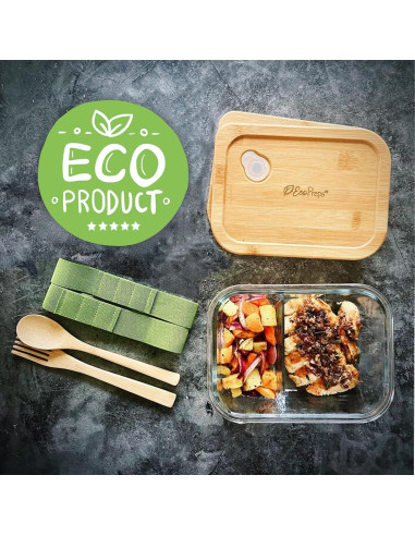 Contenedores de Vidrio EcoPreps 2 Compartimentos 1040ml - Juego de 3