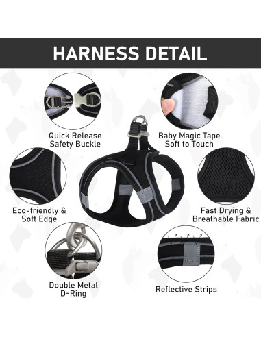 Conjunto Arnés, Collar y Correa para Perros GAMUDA Negro XS