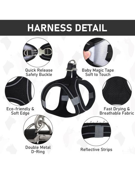 Conjunto Arnés, Collar y Correa para Perros GAMUDA Negro XS