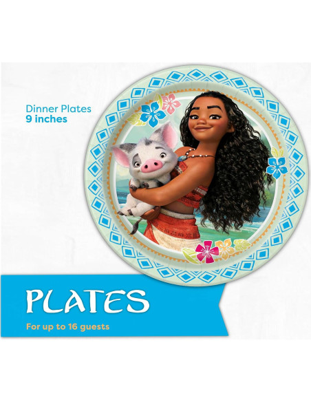 Decoraciones de Cumpleaños Moana | Vajilla para 16 Invitados