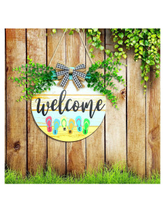 Cartel de Bienvenida Redondo Jetec de Madera 28 cm Verano