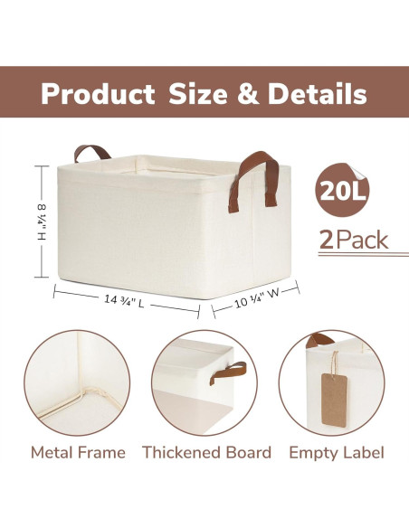 Cestas de Almacenamiento CHICVITA Plegables Beige 37.5x26x21cm - Paquete de 2