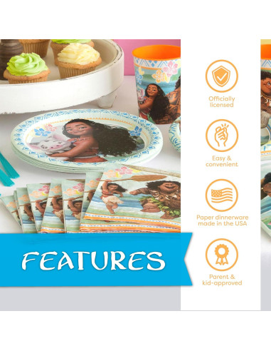 Decoraciones de Cumpleaños Moana | Vajilla para 16 Invitados