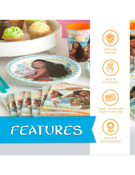 Decoraciones de Cumpleaños Moana | Vajilla para 16 Invitados