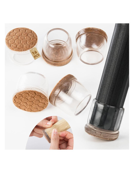 16 Protectores de Suelo TPE Transparentes para Patas de Silla