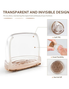 16 Protectores de Suelo TPE Transparentes para Patas de Silla 2