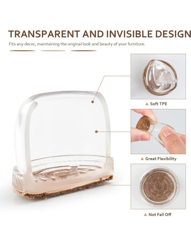 16 Protectores de Suelo TPE Transparentes para Patas de Silla