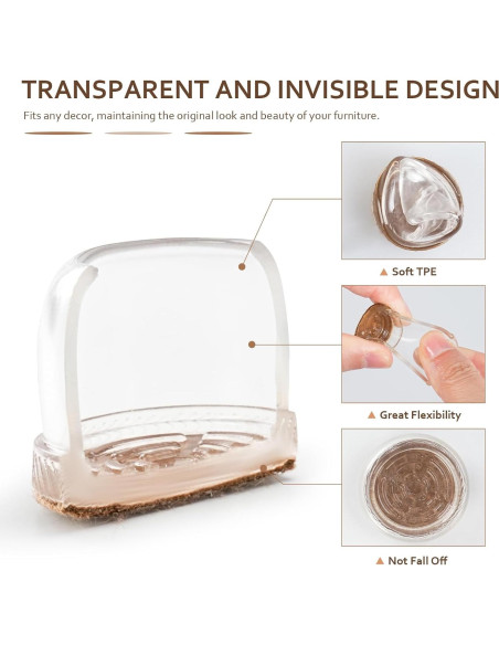 16 Protectores de Suelo TPE Transparentes para Patas de Silla