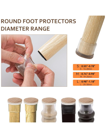 16 Protectores de Suelo TPE Transparentes para Patas de Silla