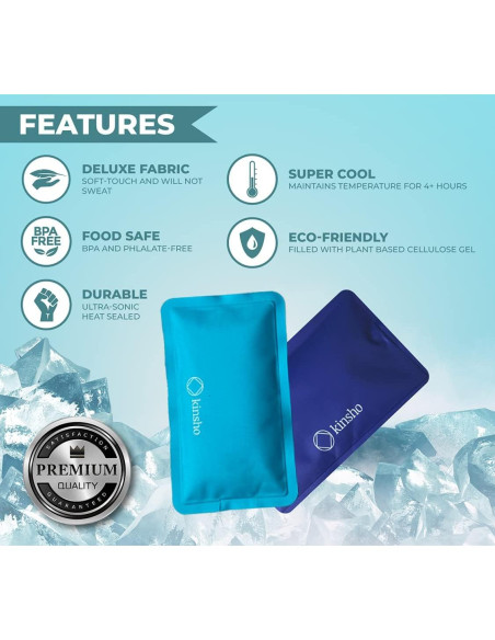 Paquete de Hielo Suave Reutilizable kinsho - 4 Piezas 10.9x19 cm