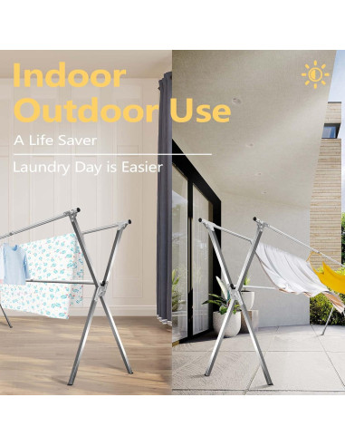 Estante para Secar Ropa URYAN 160 cm Acero Inoxidable Plegable