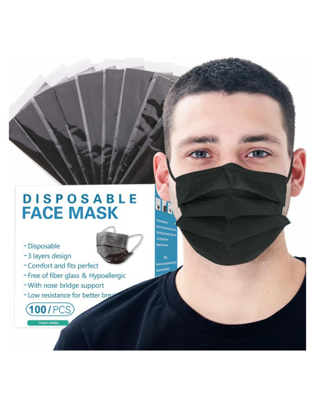 Mascarillas Desechables 3 Capas Adulto Negro 100 Piezas