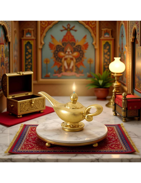 Lámpara de Genio Aladino Miniatura Dorada 1/12 para Muñecas