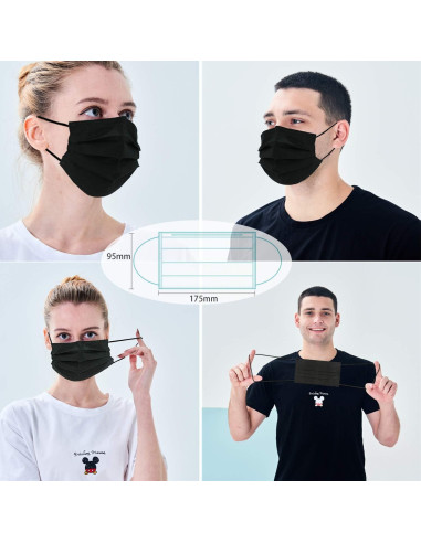 Mascarillas Desechables 3 Capas Adulto Negro 100 Piezas