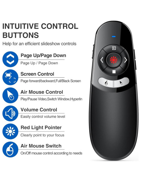 Clicker Presentador Inalámbrico DINOSTRIKE 2 en 1 USB y Tipo C