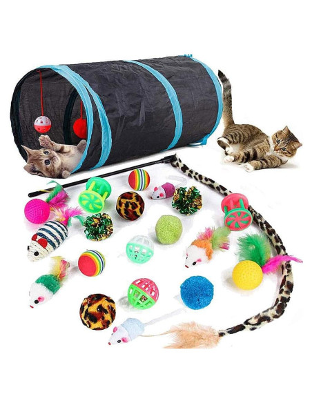 21 Piezas Juguetes para Gatos Interactivos - Túnel Plegable y Varita de Plumas