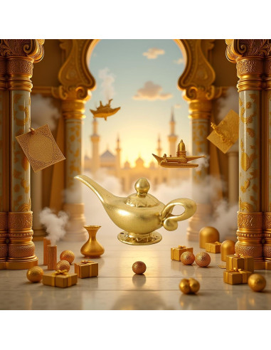 Lámpara de Genio Aladino Miniatura Dorada 1/12 para Muñecas