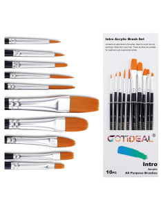 Juego de Pinceles GOTIDEAL 10 Pcs Nailon para Acrílico y Aceite