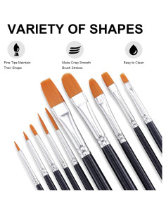 Juego de Pinceles GOTIDEAL 10 Pcs Nailon para Acrílico y Aceite 2
