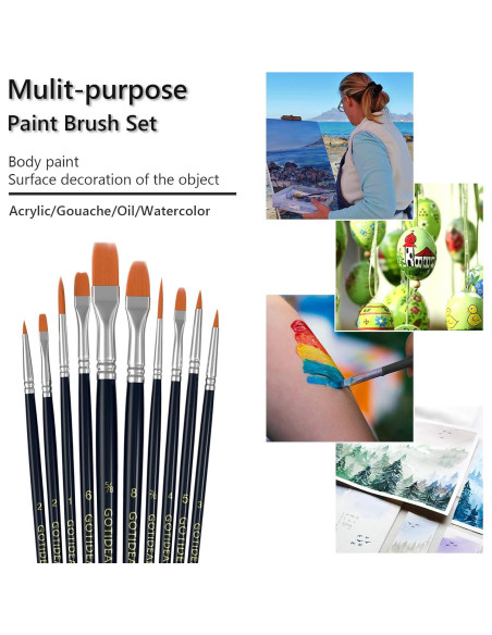 Juego de Pinceles GOTIDEAL 10 Pcs Nailon para Acrílico y Aceite