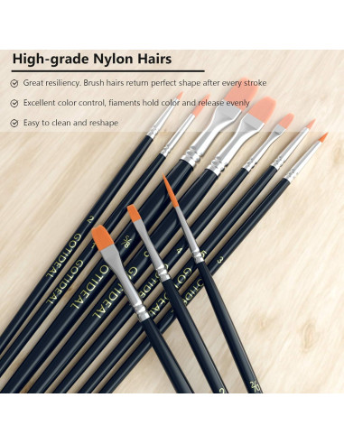 Juego de Pinceles GOTIDEAL 10 Pcs Nailon para Acrílico y Aceite